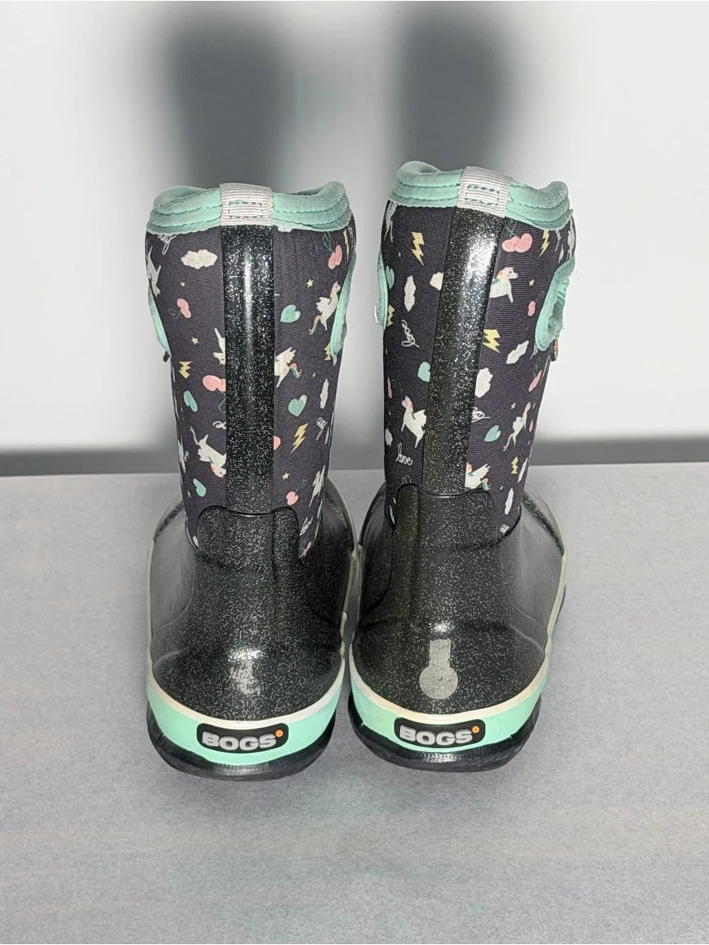 Bogs Kids Black & Mint Patterned Waterproof Rain Boots